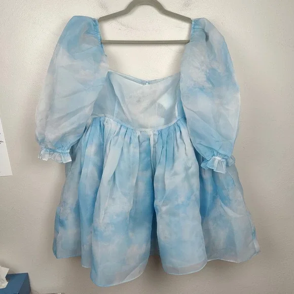 Selkie The Puff Dress Womens Plus Size 2X Clouds Blue White Organza Mini Girly - Picture 2 of 11